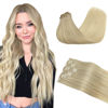 Picture of GOO GOO Seamless Clip In Hair Extensions Remy Real Human Hair Extension with Invisible PU Skin Weft 20 Inch 150g 7pcs Ash Blonde to Golden Blonde and Platinum Blonde Natural & Thick & Straight Hair Extensions for Women