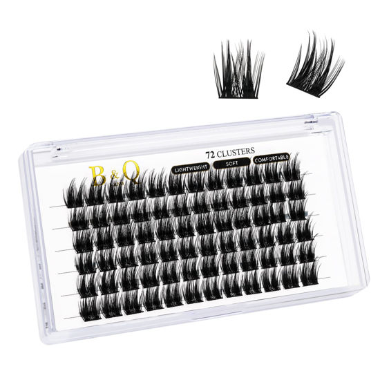 Picture of Lash Clusters B52 D Curl 12mm DIY Eyelash Extensions 72 Clusters Lashes B&Q LASH Volume Individual Lashes Eyelash Clusters Extensions Individual Lashes Cluster DIY at Home (B52,D-12mm)