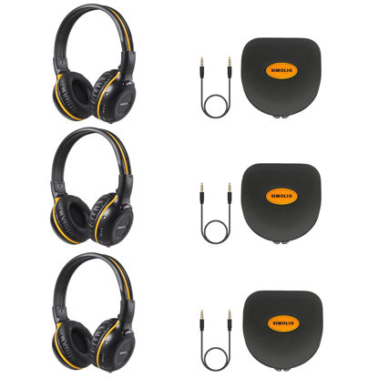 Picture of SIMOLIO 3 Pack Wireless IR Headphones for Honda & Odyssey, CR-V, Accord, Pilot, Ridgeline, RDX, MDX, with Carrying Cases/AUX Cord, Share Port, 2 Channel Folding IR Car DVD Replacement Headsets