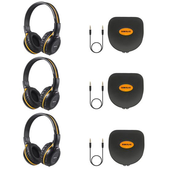 Picture of SIMOLIO 3 Pack Wireless IR Headphones for Honda & Odyssey, CR-V, Accord, Pilot, Ridgeline, RDX, MDX, with Carrying Cases/AUX Cord, Share Port, 2 Channel Folding IR Car DVD Replacement Headsets