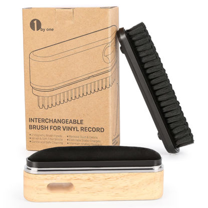Picture of 1 BY ONE Vinyl Record Cleaner Brush, Anti-Static Clean Brush for LP, Record Cleaning with Velvet & Soft Fiber Record Brush, Interchangeable Magnetic Brush Heads