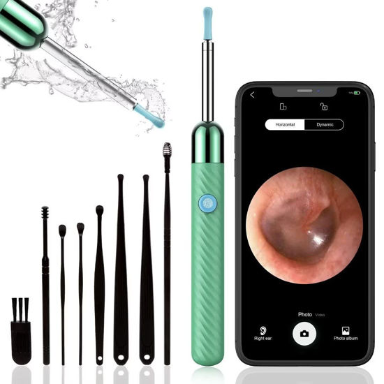 Picture of Wireless Microscope Camera,1080P Ear Camera Microscope, Ear Cleaner with Camera, Ear Wax Removal Include 8 Pcs Ear Set, Ear Cleaning Kit for iPhone, iPad, Android Phones,Green