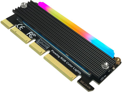 Picture of Bejavr M.2 PCIe NVMe Adapter SSD Expansion Card with RGB Light Bar and Aluminum Heatsink Solution, Supports PCI-Express 3.0 4.0 and X4 X8 X16 Slots.