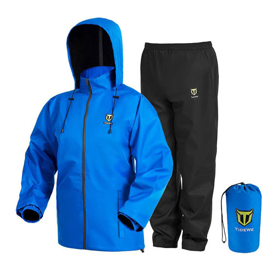 Picture of TIDEWE Rain Suit, Waterproof Breathable Lightweight Rainwear (Blue Size XXXL)