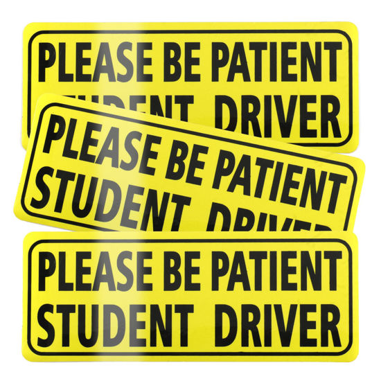 Picture of JUSTTOP 3pcs Student Driver Sticker for Car, Please Be Patient Student Driver Stickers, New Drivers Sticker Safety Warning, Reflective Rookie Driver Bumper Sticker for Teenage Driving Gifts(Black)