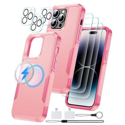 Picture of MOZOTER Magnetic for iPhone 14 Pro Max Phone Case [Compatible with Magsafe][Military Grade Drop Protection][Glass Screen Protector+Camera Lens Protector] Shockproof Silm Case 6.7 Inch-Pink