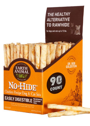 Picture of Earth Animal No Hide Stix Chicken Flavored Natural Rawhide Free Dog Chews Long Lasting Dog Chew Sticks | Dog Treats for Small Dogs and Cats | Great Dog Chews for Aggressive Chewers | 90 Count