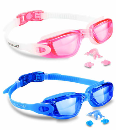 Picture of EverSport Swim Goggles, Pack of 2, Swimming Glasses for Adult Men Women Youth Kids Child, Anti-Fog, UV Protection, Shatter-proof, Watertight(Blue&Pink)