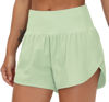 Picture of THE GYM PEOPLE Womens High Waisted Running Shorts Quick Dry Athletic Workout Shorts with Mesh Liner Zipper Pockets(Pale Green, Large)