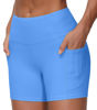 Picture of THE GYM PEOPLE High Waist Yoga Shorts for Women's Tummy Control Fitness Athletic Workout Running Shorts with Deep Pockets(Small, Sea Blue)