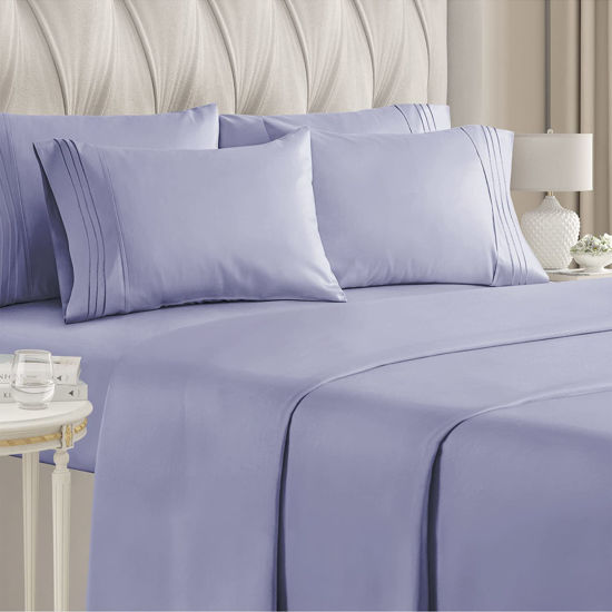 Picture of King Size Sheet Set - 6 Piece Set - Hotel Luxury Bed Sheets - Extra Soft - Deep Pockets - Easy Fit - Breathable & Cooling Sheets - Wrinkle Free - Comfy - Lavender Bed Sheets - Kings Sheets - 6 PC