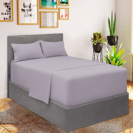 Picture of Mellanni Extra Deep Pocket Split King Sheet Set for Adjustable Bed - Iconic Collection Bedding Sheets & Pillowcases - Soft, Cooling Bed Sheets - Deep Pocket up to 21" - 5 PC (Split King, Lavender)