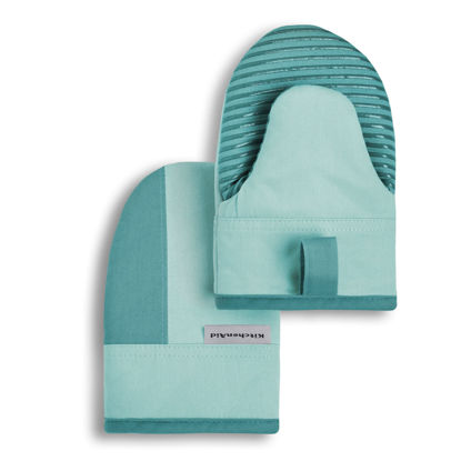 KitchenAid Ribbed Soft Silicone Oven Mitt Set, 7x13, Aqua Sky 2 Count