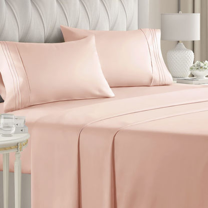 Picture of King Size Sheet Set - Breathable & Cooling Sheets - Hotel Luxury Bed Sheets - Extra Soft - Deep Pockets - Easy Fit - 4 Piece Set - Wrinkle Free - Comfy - Lavender Pink Bed Sheets - Kings Sheets - 4 PC