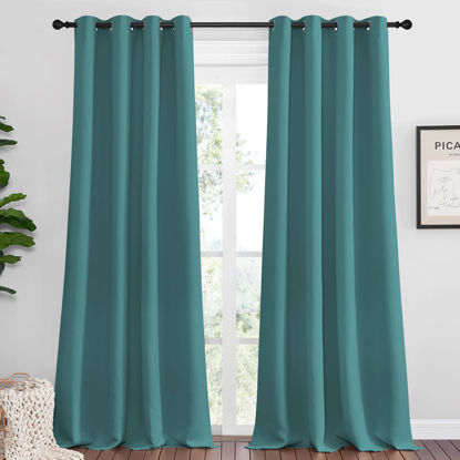 Picture of NICETOWN Blackout Curtains for Kids Room - Triple Weave Microfiber Home Thermal Insulated Solid Ring Top Blackout Panels/Drapes for Bedroom(Sea Teal, Set of 2, 55 x 90 Inch)