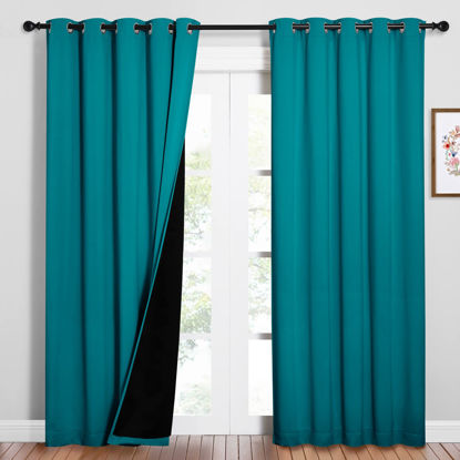 Picture of NICETOWN 100% Blackout Window Curtain Panels, Heat and Full Light Blocking Drapes with Black Liner for Nursery, 84 inches Drop Thermal Insulated Draperies (Peacock Teal, 2 PCs, 62" Wide Each Panel)