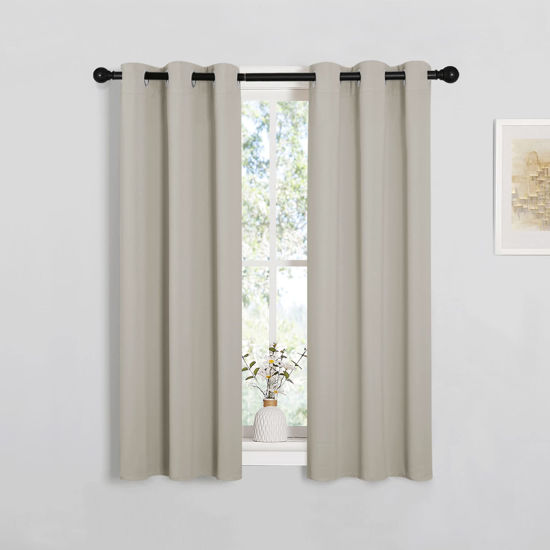 Picture of NICETOWN Room Darkening Curtain Panels for Loft Kitchen Cafe, Natural, 2 Panels, W29 x L40 -Inch, Thermal Insulated Grommet Room Darkening Draperies/Drapes for Window