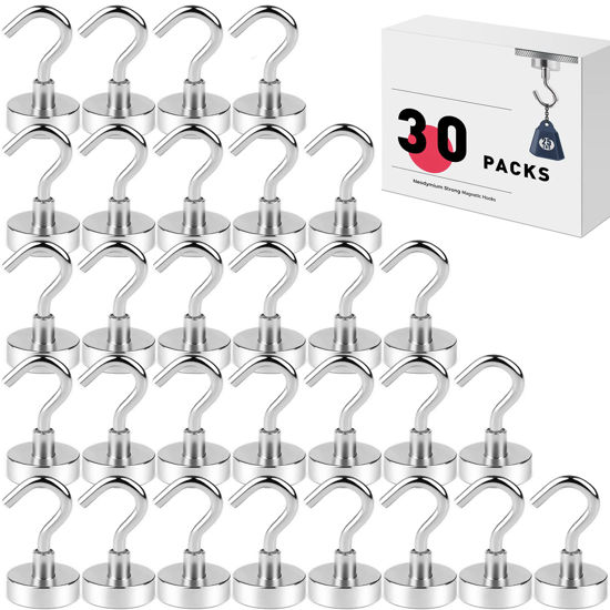 Picture of LOVIMAG Strong Magnetic Hooks Heavy Duty, 25Lbs Rare Earth Magnets Hook for Refrigerator,Magnetic Ceiling Hooks for Hanging,Classroom, Cruise,Home, Kitchen, Workplace, Office and Garage etc-30Pack