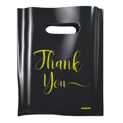 Picture of Thank You Bags for Business Small, 100 Pack Bulk Plastic Bags for Small Business, Merchandise Bags for Packaging Products, Die Cut Shopping Bags for Small Business, Boutique Bags for Retail Wholesale(Medium(12"x15"), BLK)