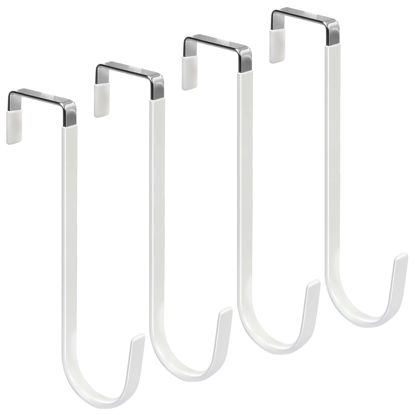 Picture of FYY Over The Door Hooks, 4 Pack Upgraded Long Door Hangers Hooks with Rubber Prevent Scratches Heavy Duty Organizer Hooks for Hanging Clothes, Towels, Hats, Coats, Bags White