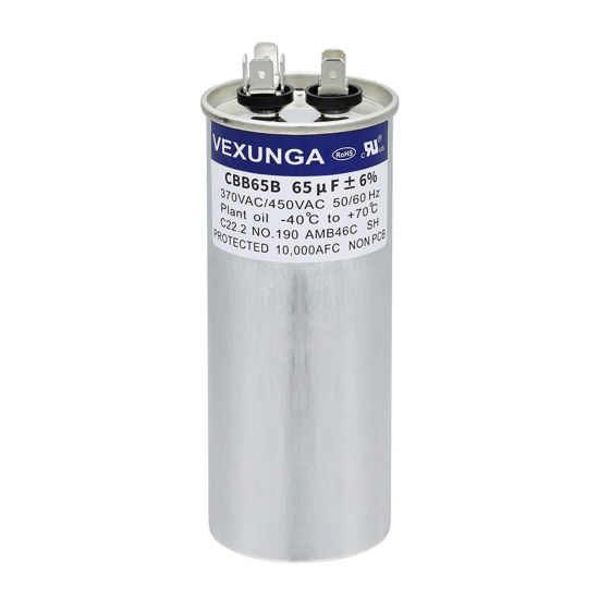 Picture of VEXUNGA 65uF 65 MFD 370VAC 440VAC 450VAC 50/60Hz CBB65 CBB65B Run Start Capacitor for AC Unit Fan Motor Start or Pool Pump or Air Condenser Straight Cool