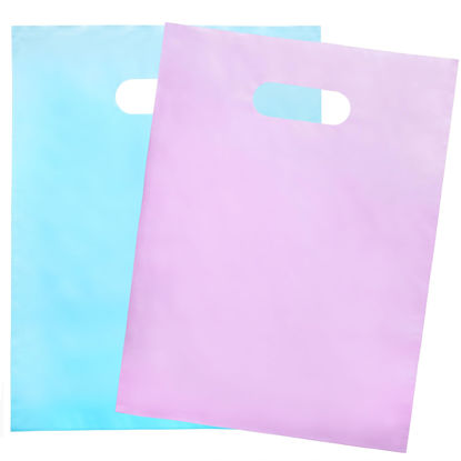 Picture of 200 Pastel Pink & Pastel Blue Bags for Small Business 100 Pastel Pink and 100 Pastel Blue 1.5Mil 9"x12" Merchandise Bags Thick Glossy Retail Bags and Shopping Bags for Small Business with Handles