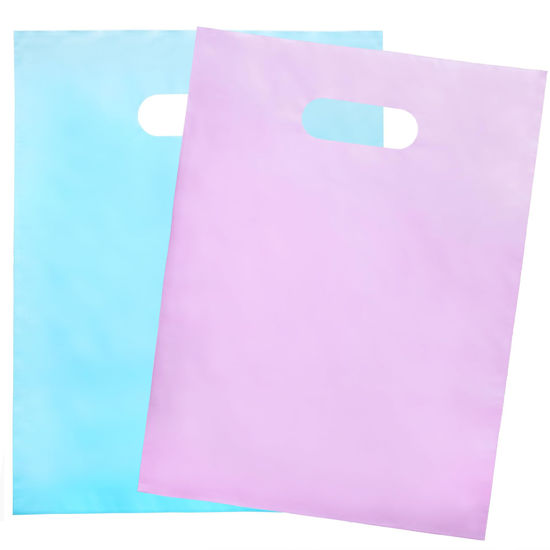 Picture of 200 Pastel Pink & Pastel Blue Bags for Small Business 100 Pastel Pink and 100 Pastel Blue 1.5Mil 9"x12" Merchandise Bags Thick Glossy Retail Bags and Shopping Bags for Small Business with Handles