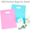 Picture of 200 Pastel Pink & Pastel Blue Bags for Small Business 100 Pastel Pink and 100 Pastel Blue 1.5Mil 9"x12" Merchandise Bags Thick Glossy Retail Bags and Shopping Bags for Small Business with Handles