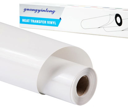 Picture of guangyintong Heat Transfer Vinyl for T-Shirts 12" x 8ft - White HTV Vinyl Roll Iron on-Easy to Cut &Weed, Glossy Surface (White k1)