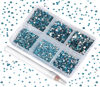 Picture of Bymitel 7200 Pieces 6 Mixed Sizes Glue Fix on Glass Rhinestones Round Crystal Gems Flatback for DIY Jewelry Making with one Picking Pen (6-Sizes 7200PCS, Blue Zircon)