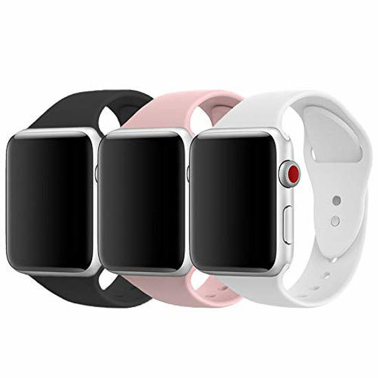 GetUSCart AdMaster Compatible for Apple Watch Band 42mm Soft Silicone Sport Strap Compatible for iWatch Apple Watch Series 1 Series 2 Series 3 M L Size Black Pink Sand White