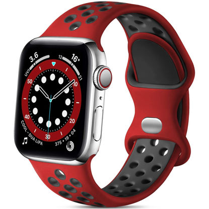 Picture of Lerobo Compatible with iWatch Band 41mm 40mm 38mm,Soft Silicone Sport Breathable Replacement Bands Compatible for Apple Watch SE,Series 8,eries 7 Series 6 5 4 Series 3 2 1 for Women Men,Red/Black,S/M