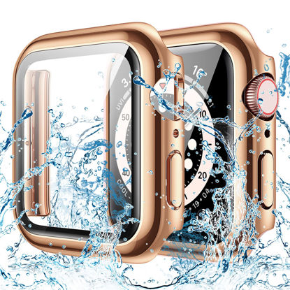 Picture of Goton Waterproof Case for Apple Watch 40mm SE (2nd Gen) Series 6 5 4 Screen Protector, Tempered Glass Hard PC Bumper Face Cover Designed for iWatch Accessories 40 mm Rose Gold