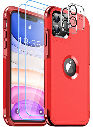 Picture of SUPFINE [5 in 1 iPhone 11 Case, [10 FT Military Dropproof] [2+Tempered Glass Screen, 2+Tempered Camera Lens Protector] Non-Slip Heavy Duty Full-Body Shockproof Phone Case,Red