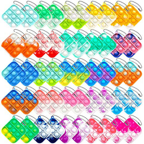 Picture of BINGLALA 50Pcs Simple Fidget Toy Pop Fidget Toy Mini Stress Relief Hand Toys Keychain Toy Push Pop Bubble Wrap Pop Anxiety Stress Reliever Office Desk Toy for Kids Adults (1p-Square-50pcs)