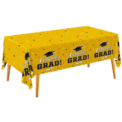 Picture of Graduation Party Decorations , Gongrats Grad Tablecover for 2023 Graduation Party Supplies, 3 pcs Yellow Table Cloths, 54"x108"