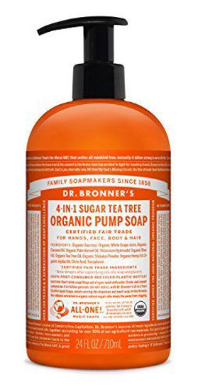 Picture of Dr. Bronner's - Organic Sugar Soap (Tea Tree, 24 Ounce) - Made with Organic Oils, Sugar and Shikakai Powder, 4-in-1 Uses: Hands, Body, Face and Hair, Cleanses, Moisturizes and Nourishes, Vegan