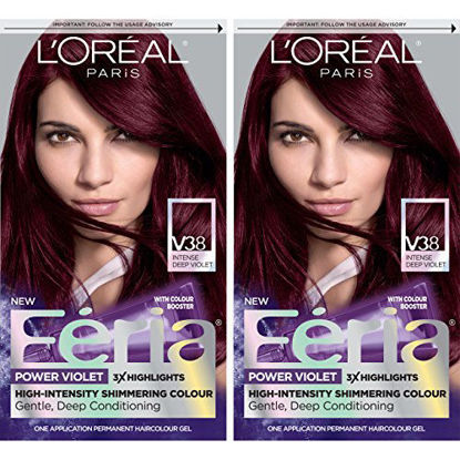 Picture of L'Oreal Paris Feria Multi-Faceted Shimmering Permanent Hair Color Hair Dye, V38 Violet Noir (Pack of 2)