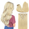 Picture of GOO GOO Hair Extensions Human Hair Clip in Extensions Bleach Blonde Hair Clip in Hair Extensions 7pcs 120g 16 Inch Straight Hair Clip in Extensions Natural Hair Extension Thick Hair