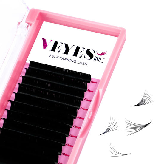 Picture of VEYES INC Eyelash Extension Easy Fan Volume Lashes 0.03 C-Curl 14mm, Self Fanning Lash Extension Supplies, Premium Faux Mink Lashes Jet Black