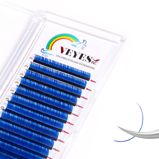 Picture of VEYES INC Eyelash Extension Supplies Colored (Blue) Lash Extensions Tray 0.07 C Curl 8-16mm, Premium Mink Silk Individual Lashes Soft Matte Black Salon Use