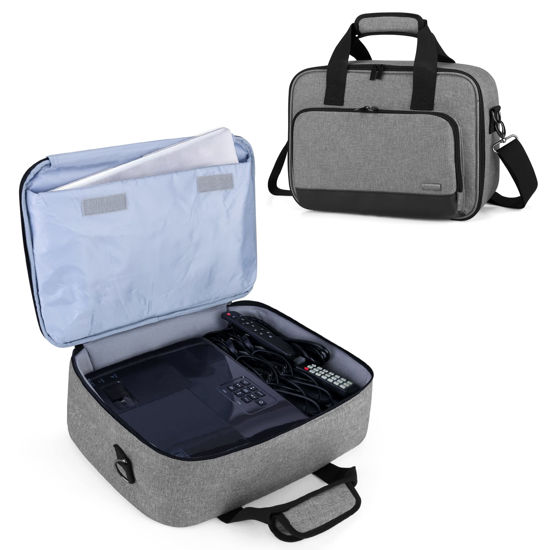 Picture of Luxja Projector Case, Projector Bag with Protective Laptop Sleeve, Projector Carrying Case with Accessories Pockets, Large(16 x 11.5 x 5.75 Inches), Gray