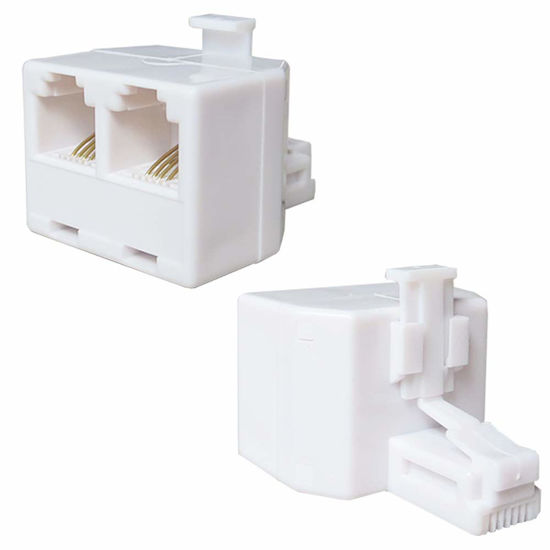 Picture of 2 PCS RJ11 Double Telephone Jack Splitter and Adapter,Telephone Line Splitter,Telephone Line Adapter Plug 1 to 2 in Jack,Phone Jack Splitter for ADSL Fax Model Cordless Phone System 4-Conductor