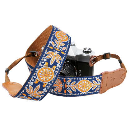 Picture of Padwa Lifestyle Vintage Camera Strap - 2" Wide Woven Embroidered Floral Pattern Shoulder Neck Camera Straps for Photographers，Great Gift for Men & Women Photographers