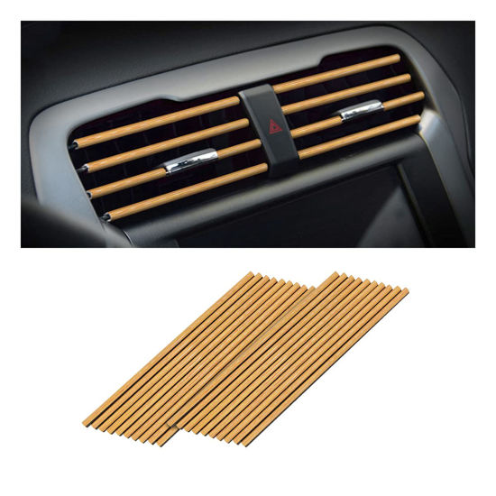 Picture of 8sanlione 20PCS Car Air Conditioner Decoration Strip, Auto Air Vent Outlet Chrome DIY Trim Strips, Waterproof Moulding Bendable Protection Strip Line, Car Decor Accessories for Most Cars (Wood)