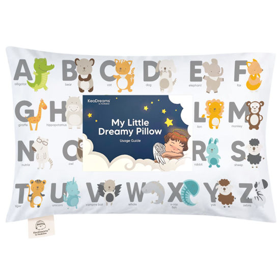 Picture of Toddler Pillow with Pillowcase - 13x18 My Little Dreamy Pillow, Organic Cotton Toddler Pillows for Sleeping, Kids Pillow, Travel Pillows, Mini Pillow, Nursery Pillow, Toddler Bed Pillow (KeaABC)