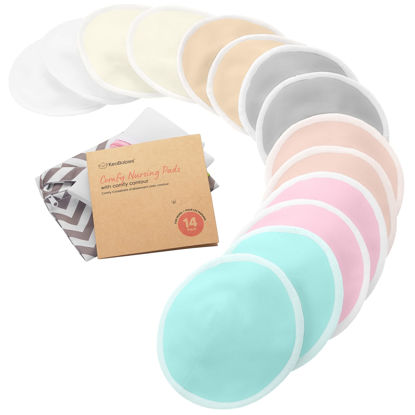 Picture of Organic Bamboo Nursing Pads - 14 Washable Breastfeeding Pads, Wash Bag, Reusable Breast Pads for Breastfeeding, Nipple Pads for Breastfeeding, Breastfeeding Essentials (Pastel Touch, M 3.9")