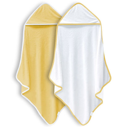 Picture of BAMBOO QUEEN 2 Pack Bamboo Baby Bath Towel - Ultra Absorbent - Ultra Soft Hooded Towels for Kids - X Large Size for 0-7 Yrs (White and Yellow, 37.5 x 37.5 Inch)