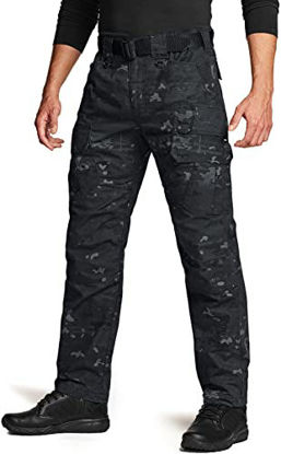 Picture of CQR CLSX Men's Tactical Pants, Water Resistant Ripstop Cargo Pants, Lightweight EDC Hiking Work Pants, Outdoor Apparel, Ripstop Duratex Mag Pocket Utility Camo Black, 32W x 30L