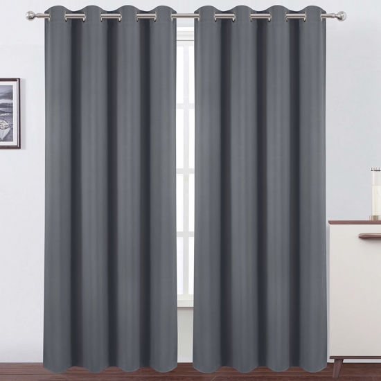 Picture of LEMOMO Grey Thermal Blackout Curtains/52 x 95 Inch/Set of 2 Panels Room Darkening Curtains for Bedroom